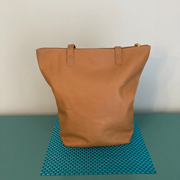 Zippered Leather Camel Color Tote Bag by JM New York - Picture 3 of 16